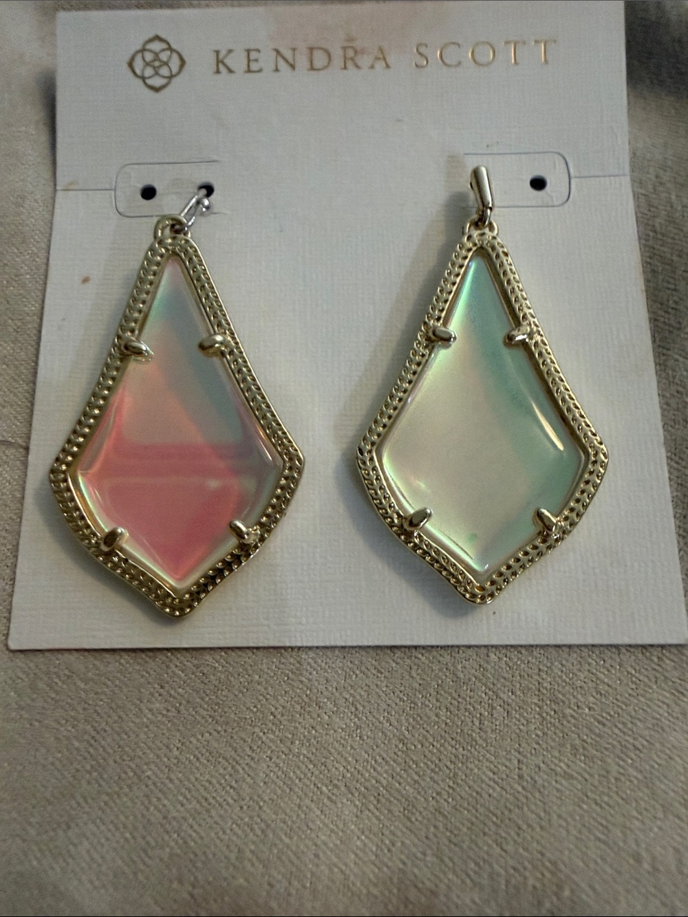 Kendra Scott Iridescent Pink and Green Danica Drop Earrings - Gold Tone